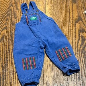Vintage Oshkosh blue plaid knee patches bib overalls